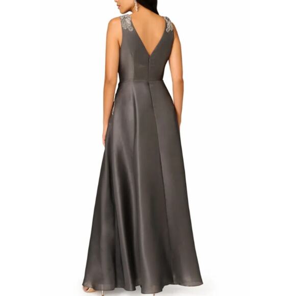 Aidan Mattox by Adrianna Papell Slate Iridescent Organza A-Line Gown Size 14 - Picture 2 of 11